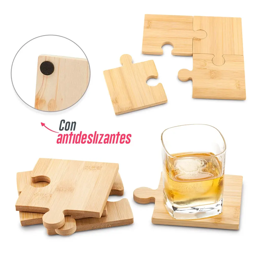 porta vasos de madera con forma de rompecabezas