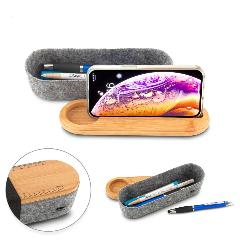 cartuchera con tapa de madera que funciona como regla