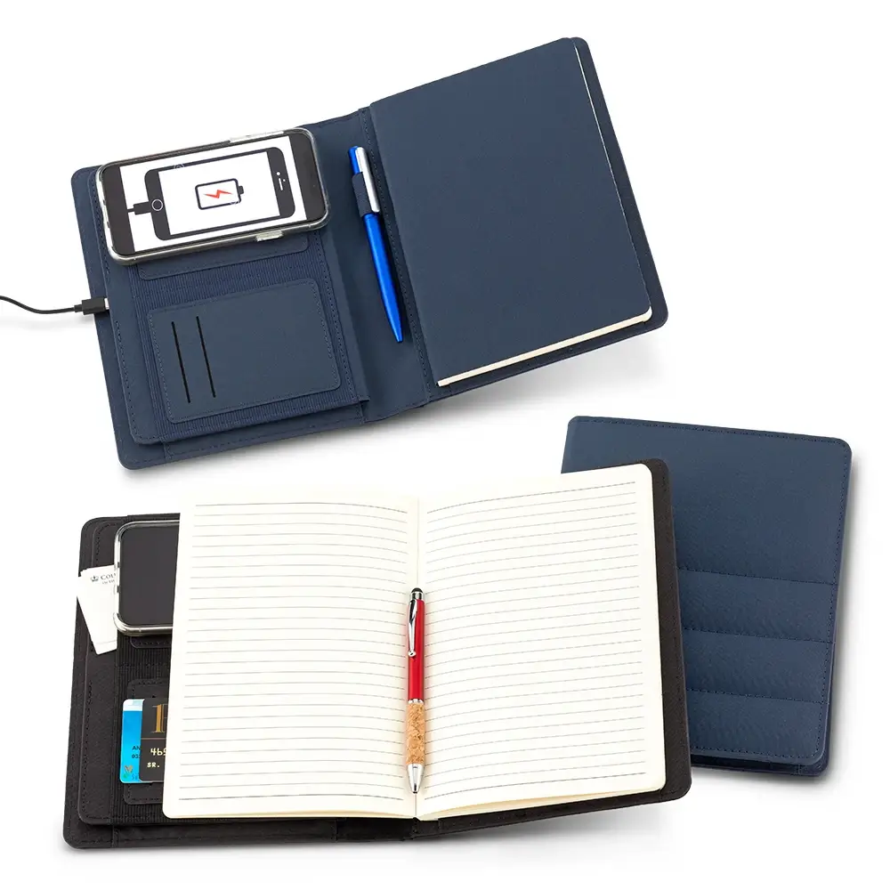 forro para cuaderno con espacio para lapicero tarjetas, incluye cargador inalámbrico