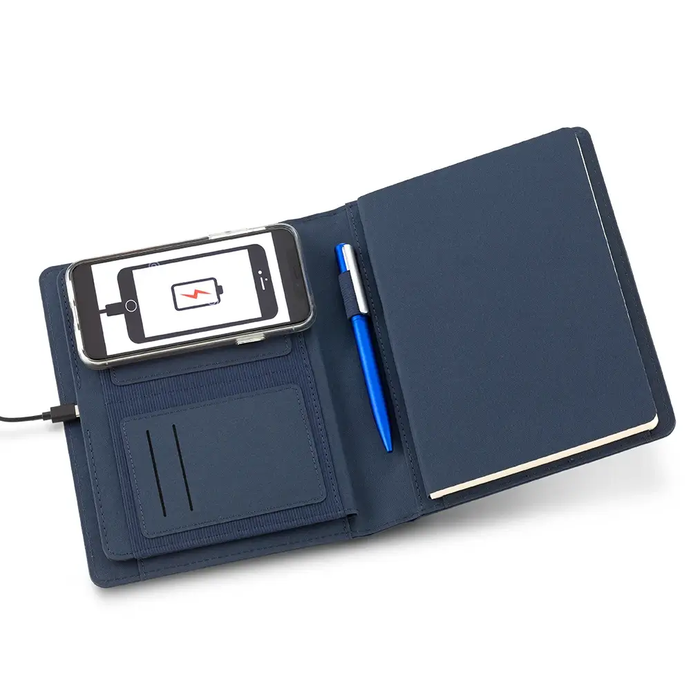 forro para cuaderno con espacio para lapicero tarjetas, incluye cargador inalámbrico